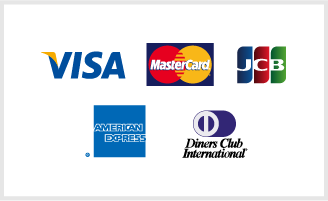 利用可能なクレジットカード、VISA、MastercardCard、JCB、AMERICANEXPRESS、DinersClubのロゴ